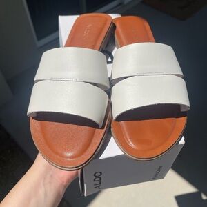 ALDO Women's White and Tan Slide Sandals